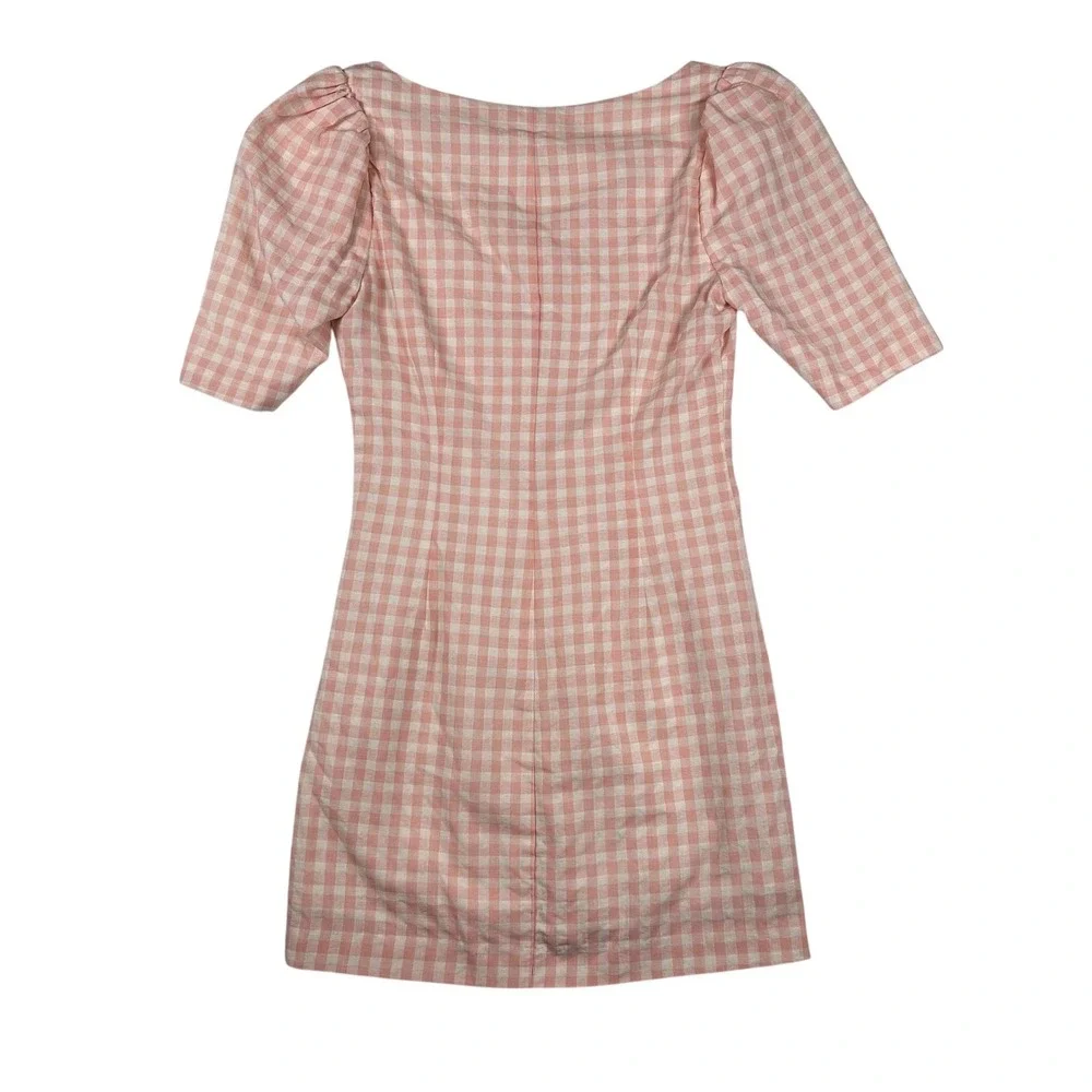 LPA Pink Gingham Mini‎ Dress Size XS Boho Indie Puff Sleeve Casual Cottagecore - Picture 4 of 10